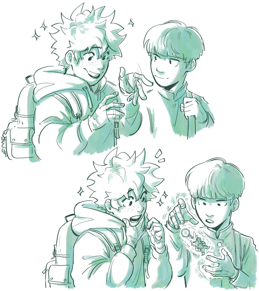 midoriya izuku and kageyama shigeo (boku no hero academia and 1 more) drawn by habkart