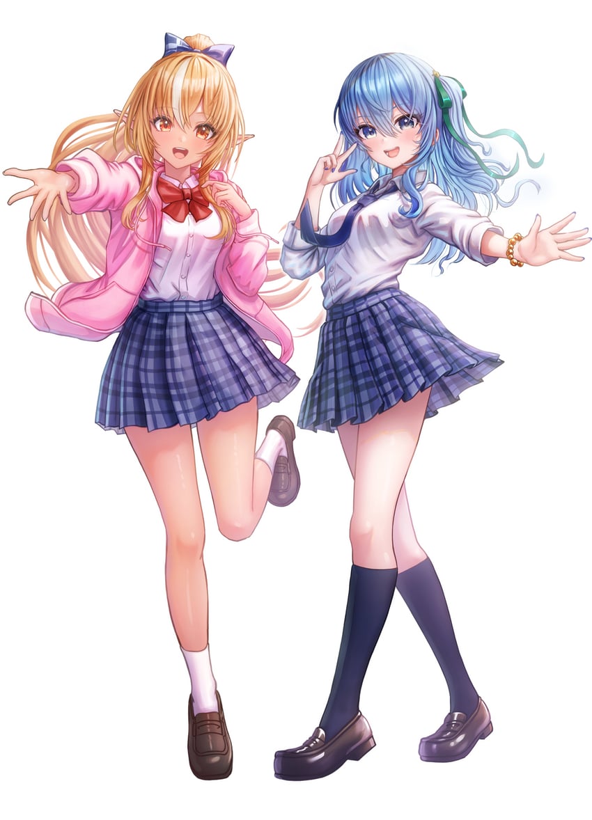 hoshimachi suisei and shiranui flare (hololive and 1 more) drawn by wajuniorbox