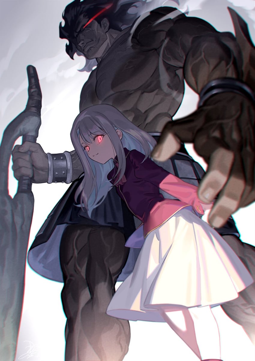 illyasviel von einzbern and heracles (fate and 1 more) drawn by nao_(syn_eaa)