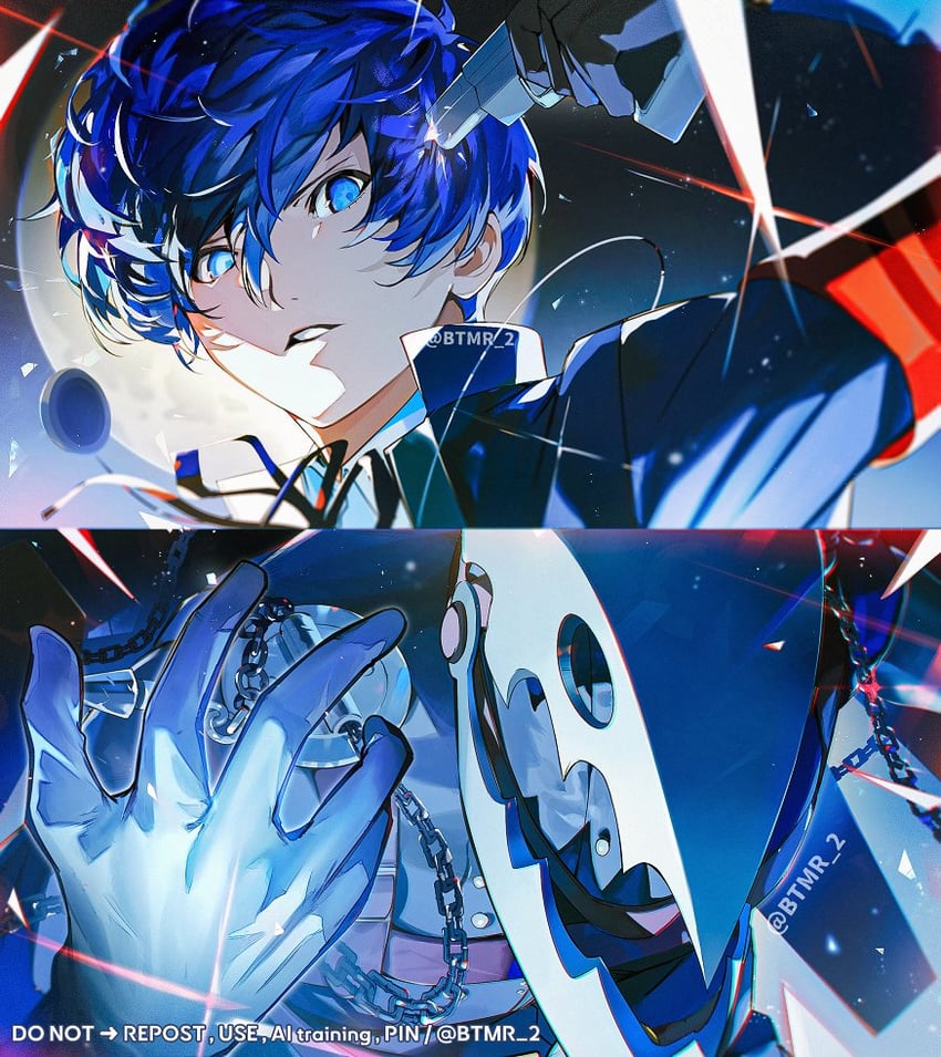 yuuki makoto and thanatos (persona and 2 more) drawn by btmr_game