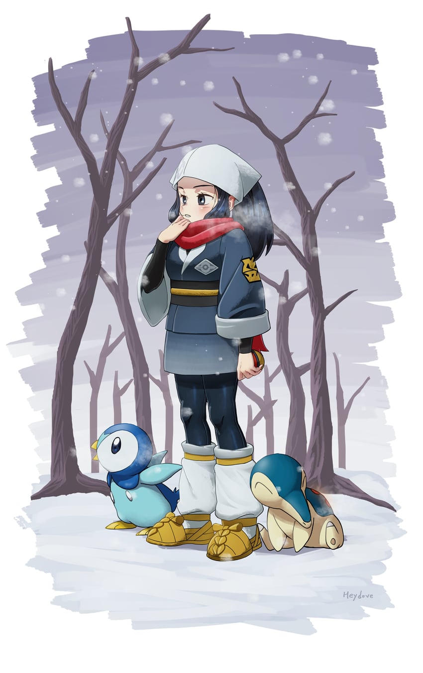 akari, piplup, and cyndaquil (pokemon and 1 more) drawn by heydove