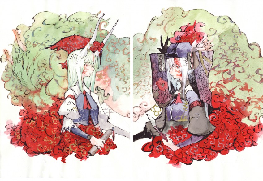kamishirasawa keine and ex-keine (touhou) drawn by chomoran