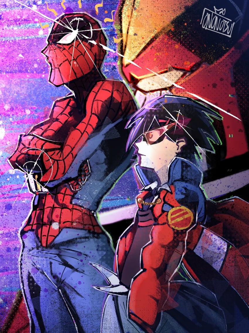 simon, spider-man, peni parker, sp//dr, leopardon, and 1 more (marvel and 4 more) drawn by ononotsu