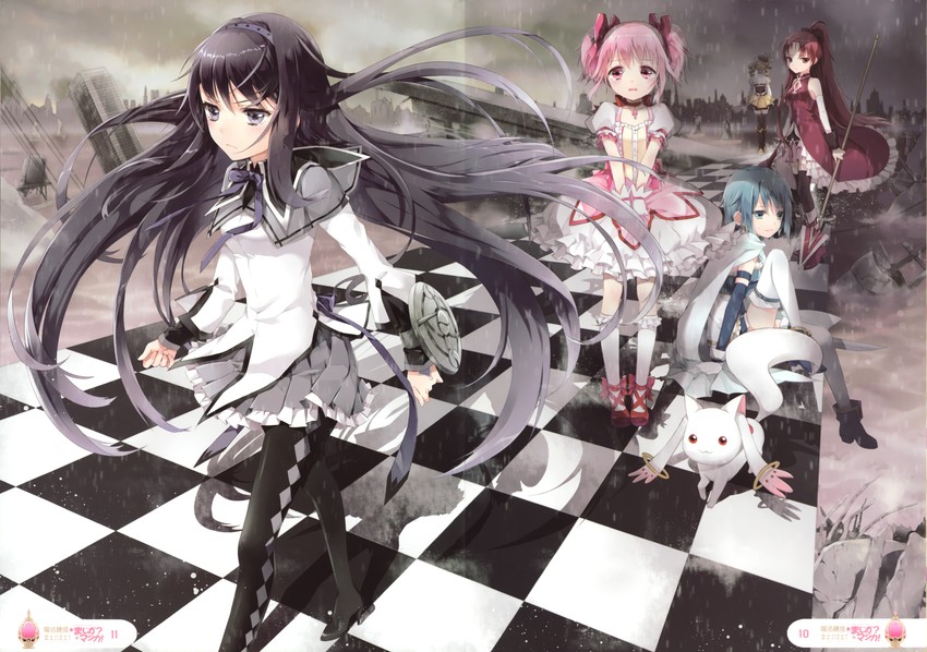 akemi homura, kaname madoka, miki sayaka, sakura kyoko, tomoe mami, and 1 more (mahou shoujo madoka magica) drawn by cocoon_(loveririn)