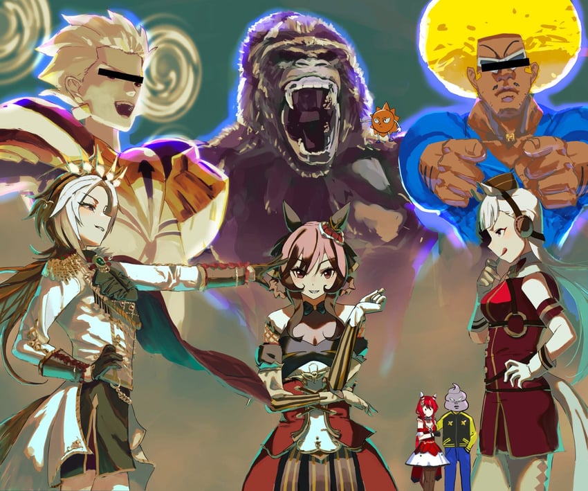 gilgamesh, gold ship, gentildonna, orfevre, win variation, and 4 more (umamusume and 2 more) drawn by no_uwazumi