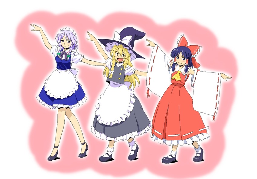 hakurei reimu, kirisame marisa, and izayoi sakuya (touhou) drawn by ikuya_koimori