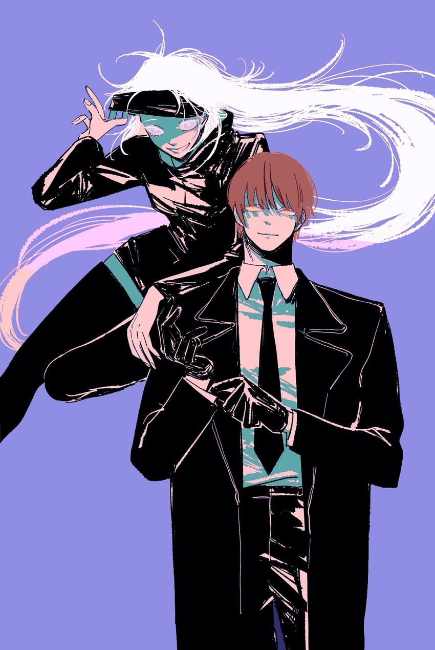 makima and gojou satoru (chainsaw man and 1 more) drawn by lalamilali
