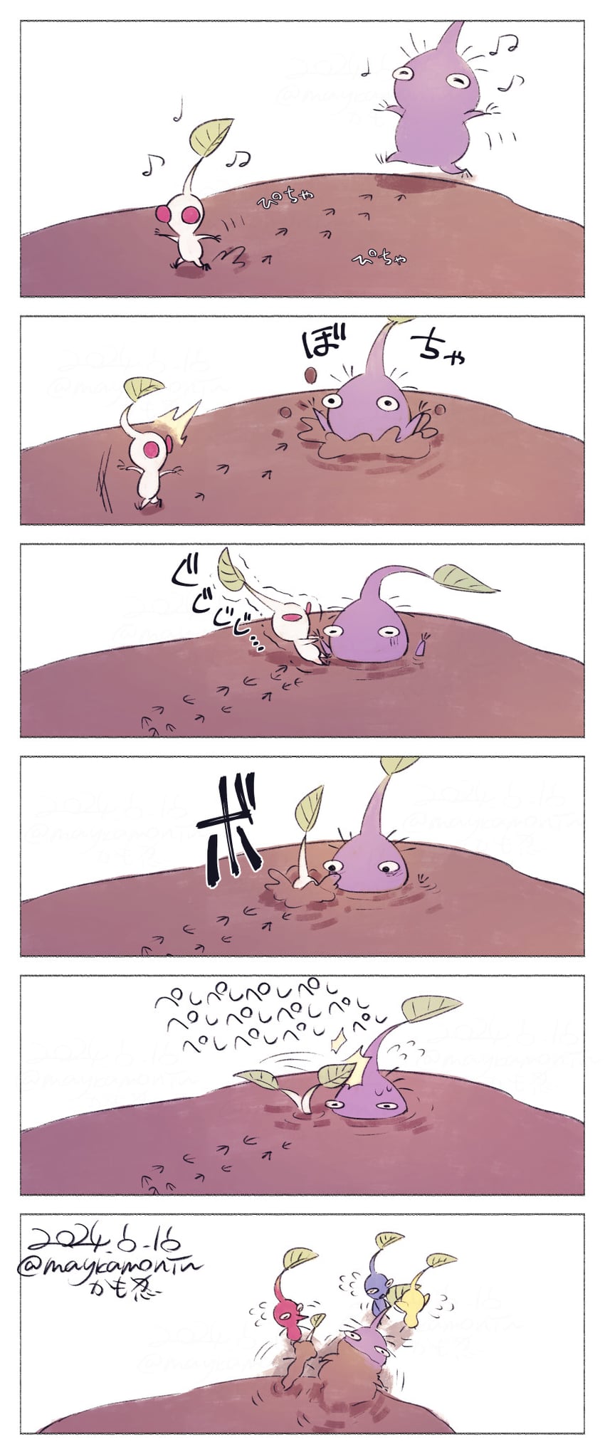 red pikmin, yellow pikmin, blue pikmin, purple pikmin, and white pikmin (pikmin) drawn by maykamonin
