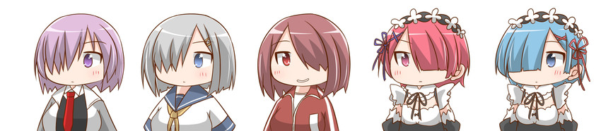 mash kyrielight, hamakaze, rem, ram, and hoshino miyako (kantai collection and 4 more) drawn by nanakusa_suzuna