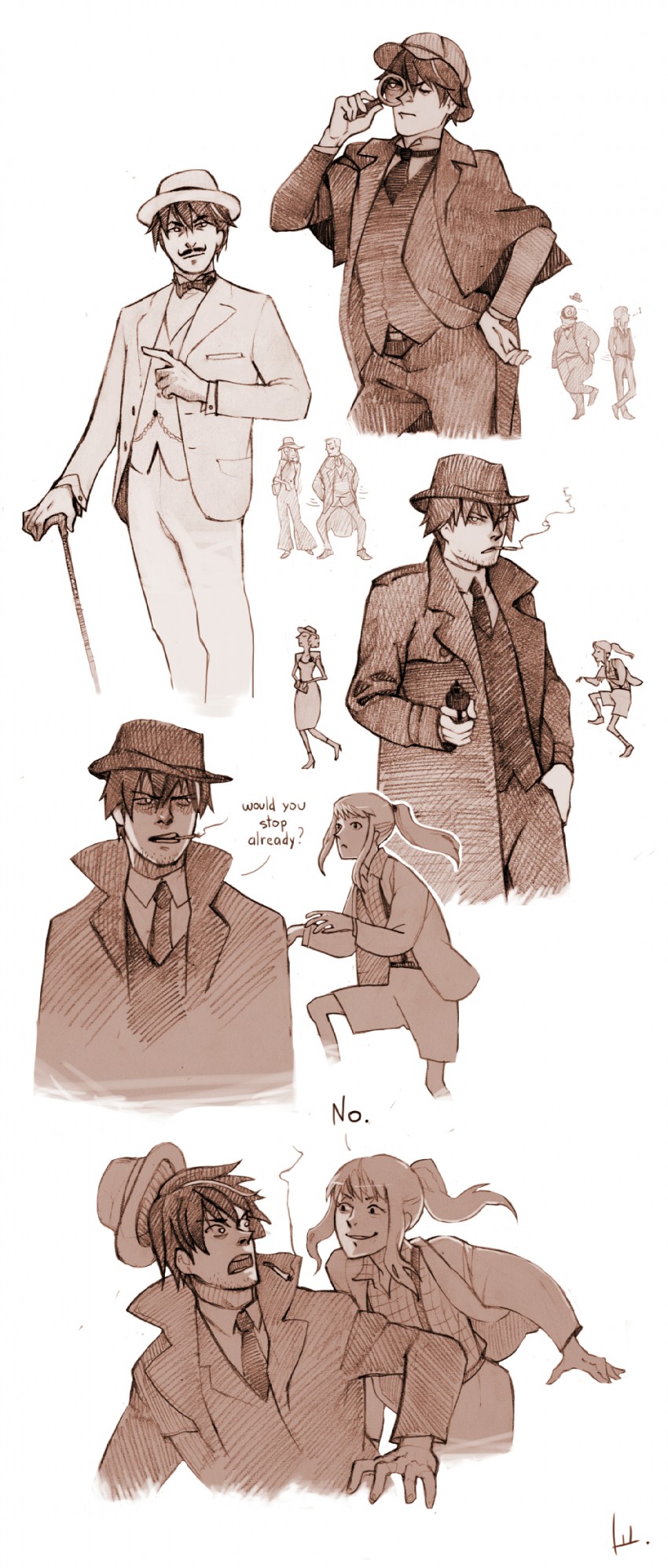 ushiromiya lion, willard h. wright, sherlock holmes, and hercule poirot (umineko no naku koro ni and 1 more) drawn by shroedinger