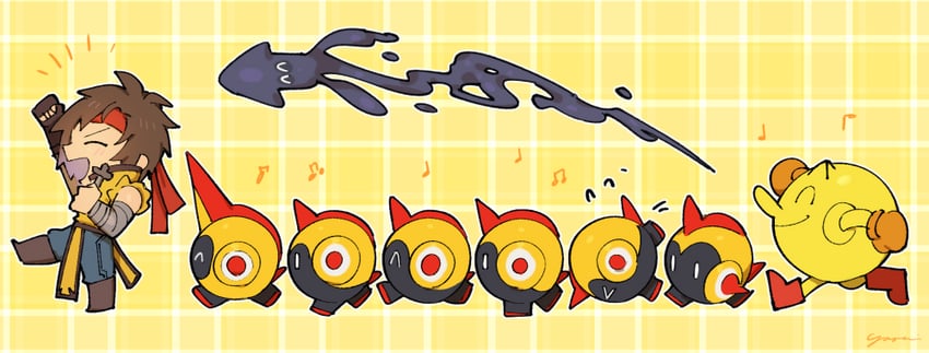 pac-man, richter belmont, and falinks (pokemon and 4 more) drawn by yasaikakiage
