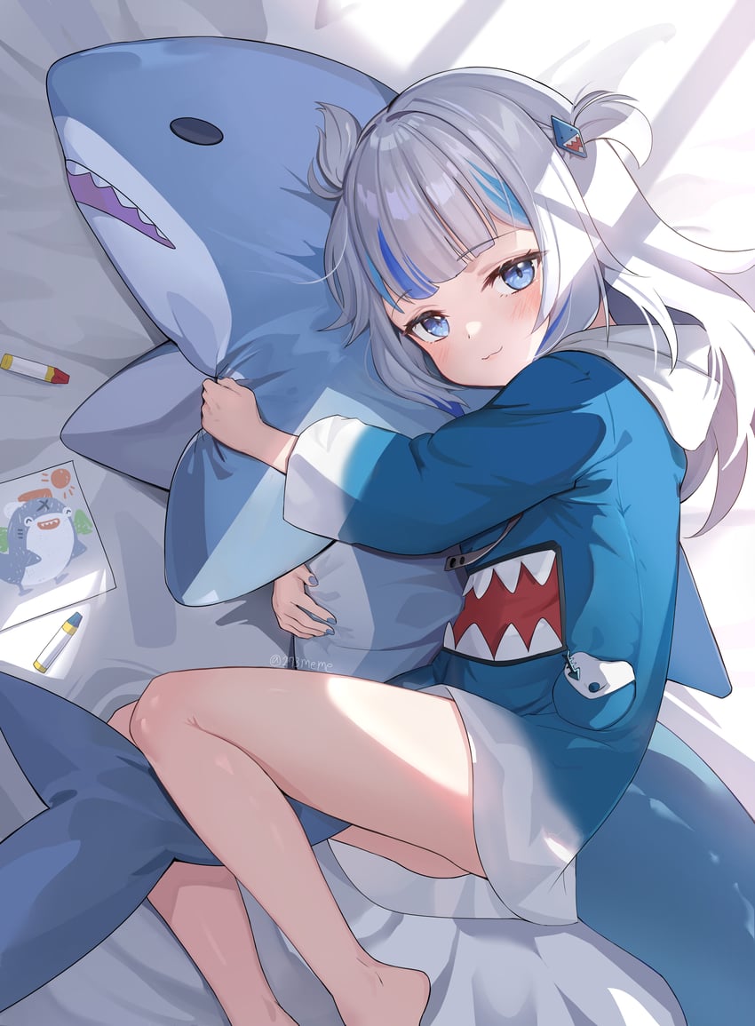 gawr gura and bloop (hololive and 1 more) drawn by jinami_(273_j2)