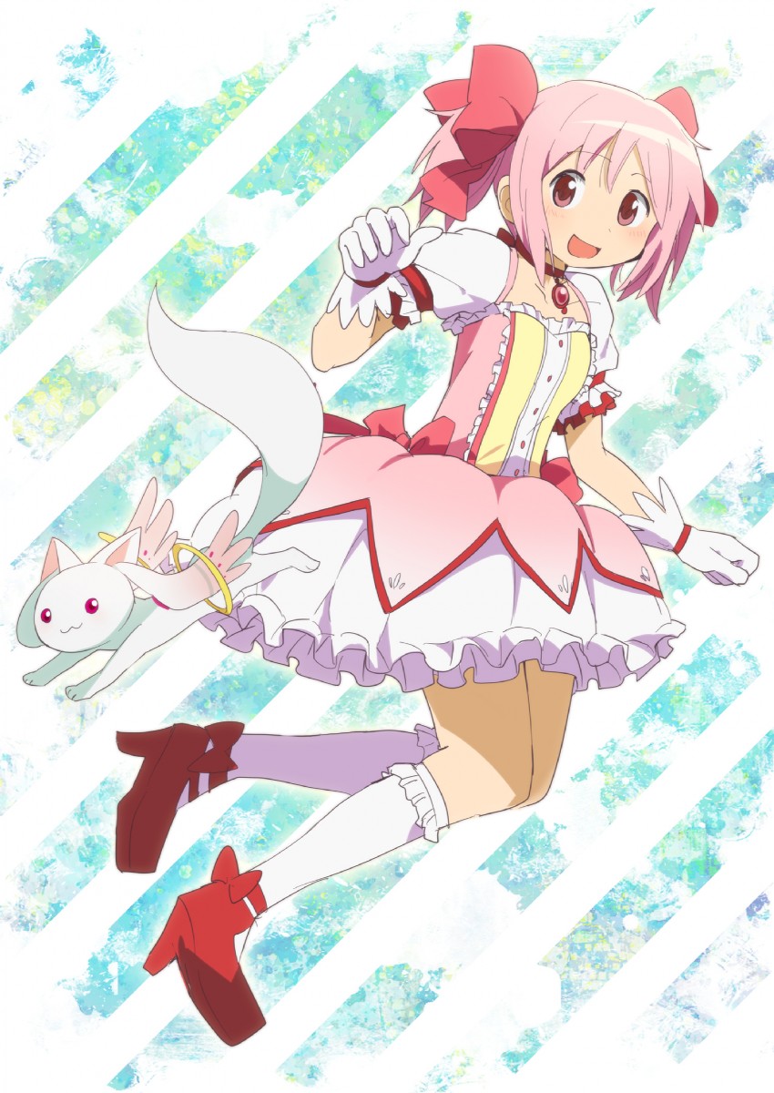 kaname madoka and kyubey (mahou shoujo madoka magica) drawn by u-ka_(pixiv5407)
