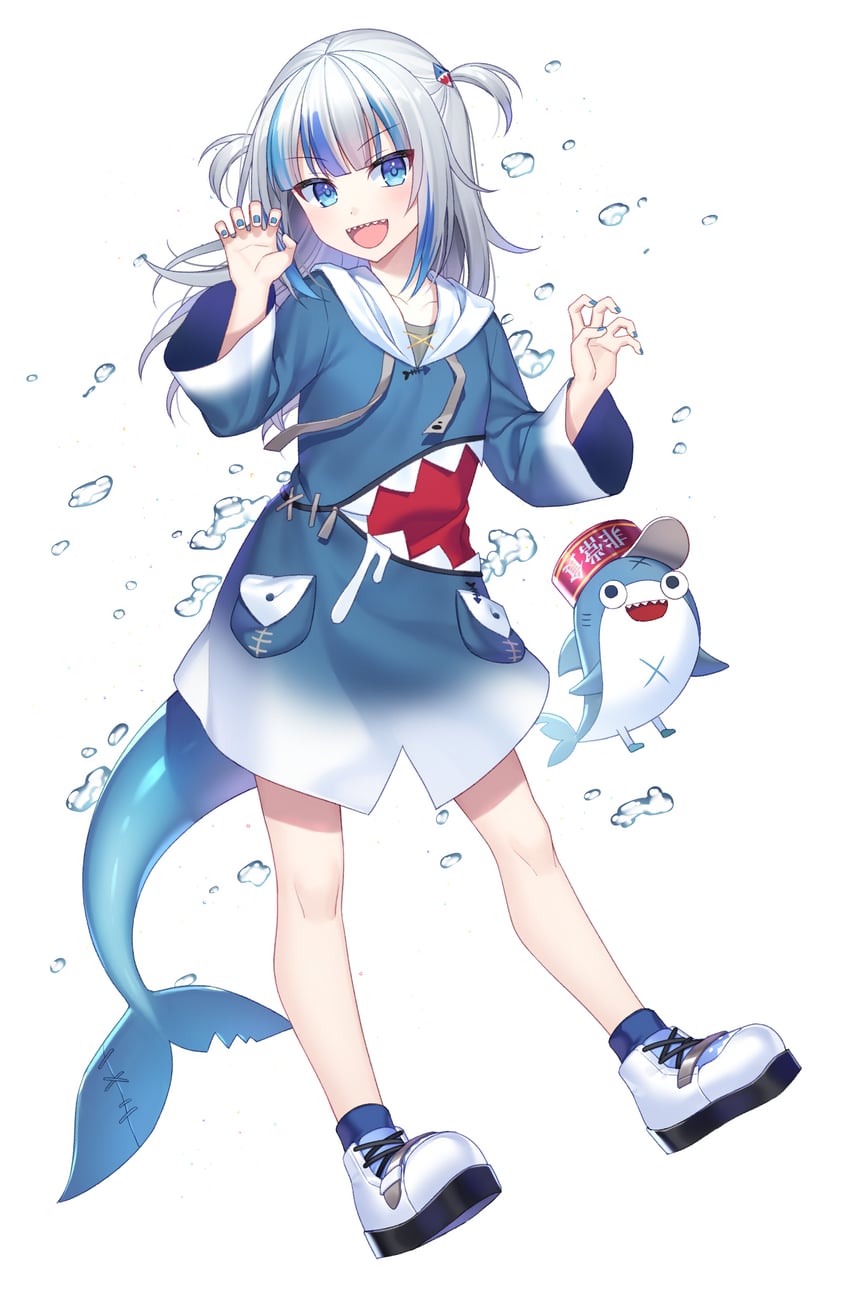 gawr gura and bloop (hololive and 1 more) drawn by jenevan