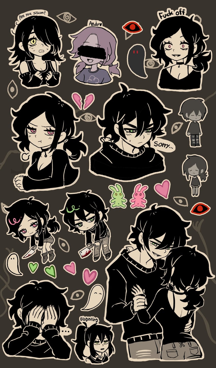 ashley graves, andrew graves, renee graves, julia, and nina (the coffin of andy and leyley) drawn by watasi_tokimi
