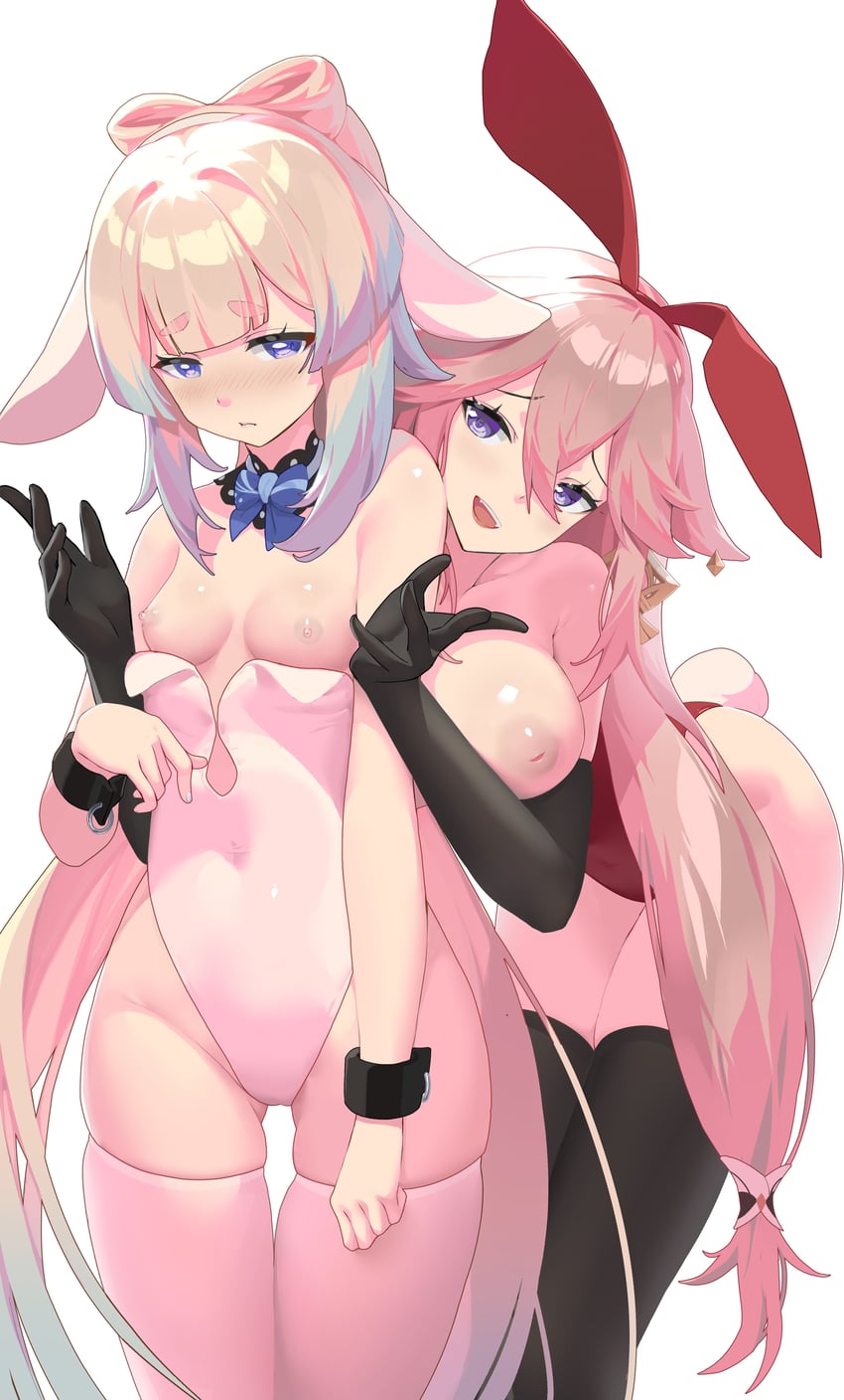 yae miko and sangonomiya kokomi (genshin impact) drawn by haku89