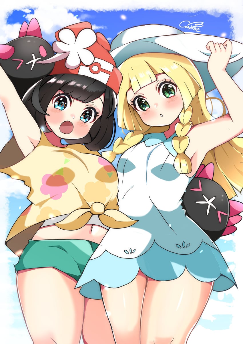 lillie, selene, and pyukumuku (pokemon and 1 more) drawn by carrot_summer