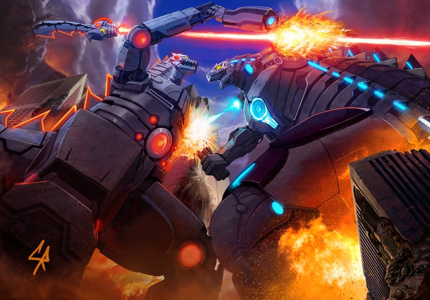 mechagodzilla and kiryu (godzilla) drawn by chipyray