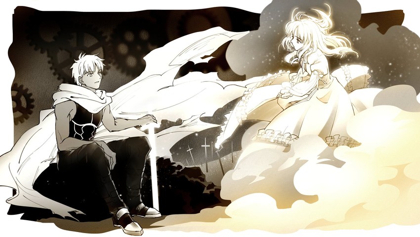 artoria pendragon, saber, and archer (fate and 2 more) drawn by antatika