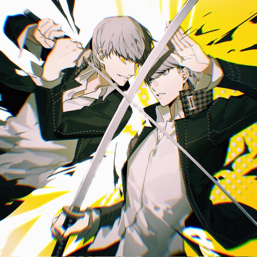 narukami yu and shadow yu (persona and 1 more) drawn by lluyss