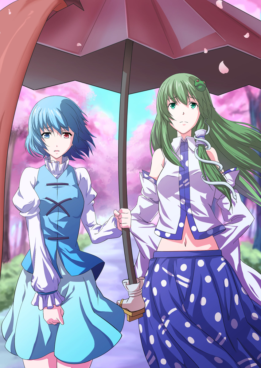 kochiya sanae and tatara kogasa (touhou) drawn by moroheiya_(moroheiya-works)
