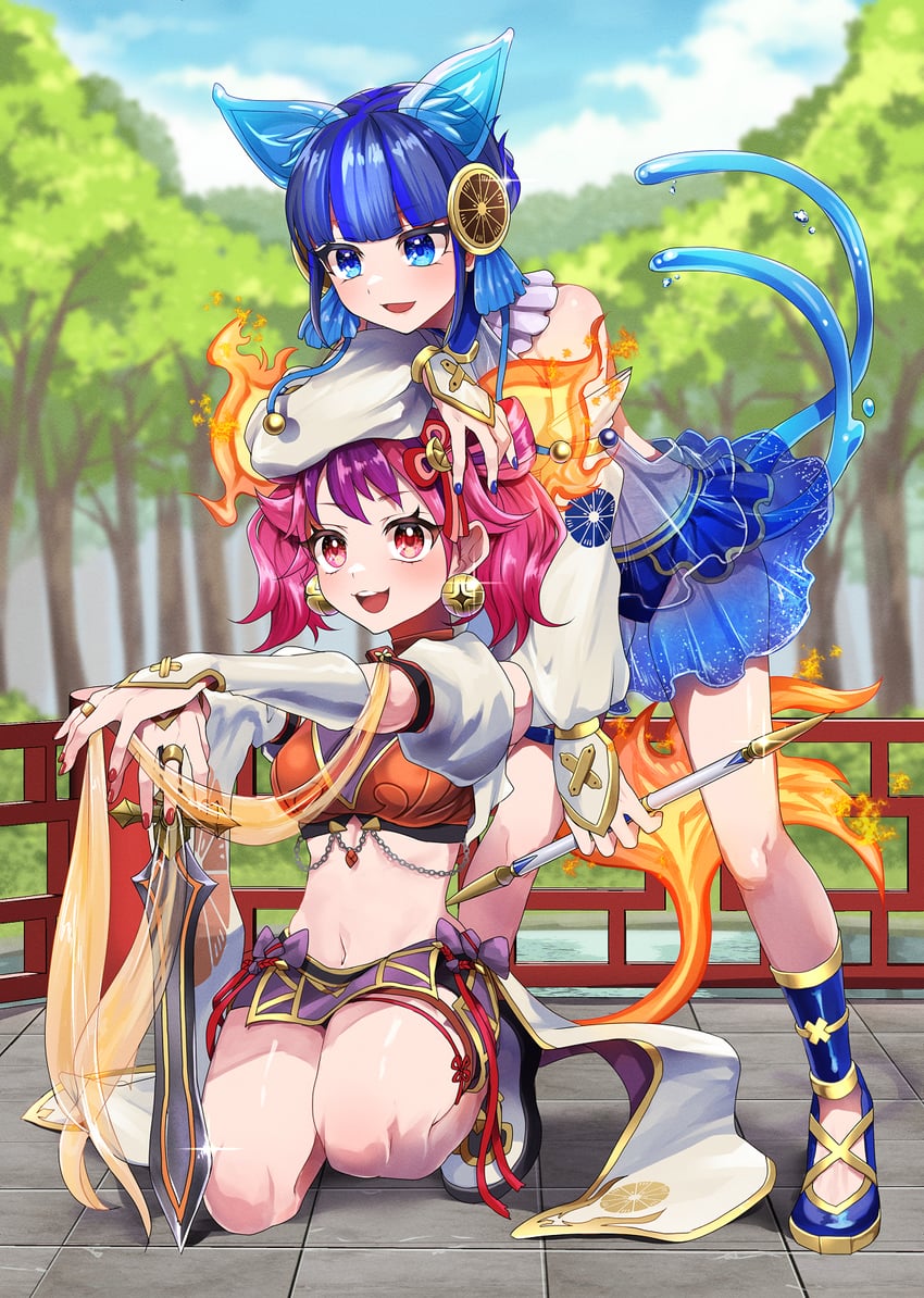 ni-ni the mirror mikanko and ha-re the sword mikanko (yu-gi-oh!) drawn by pinyata_(pinyaland)