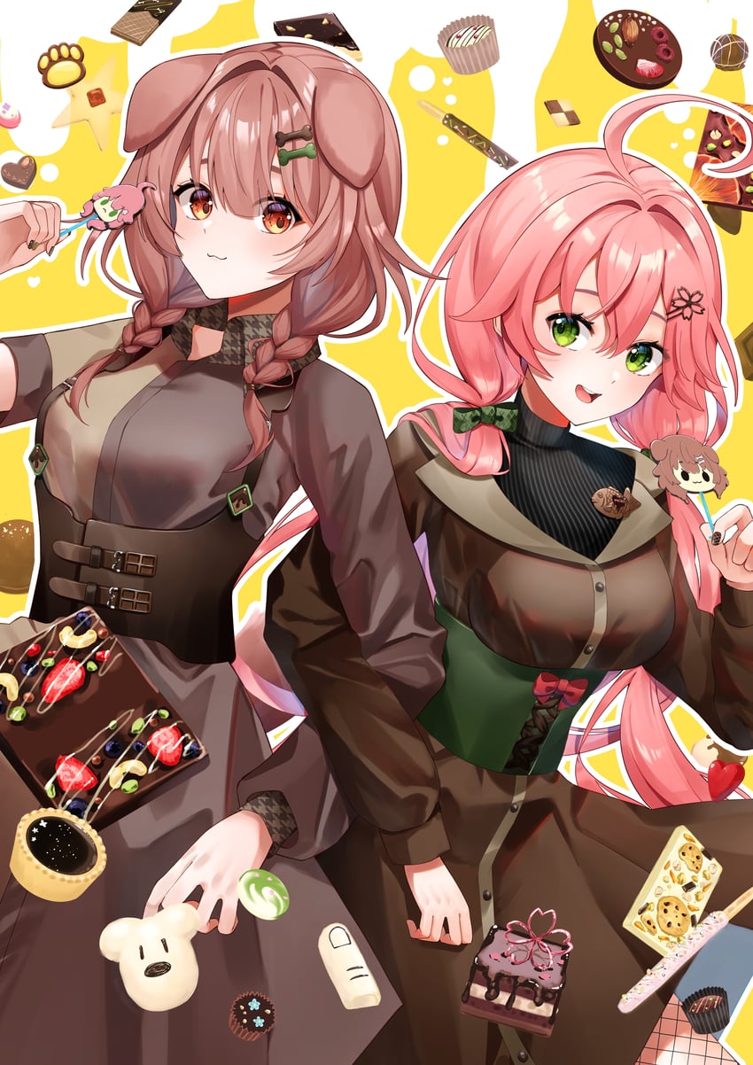 sakura miko and inugami korone (hololive) drawn by amesui