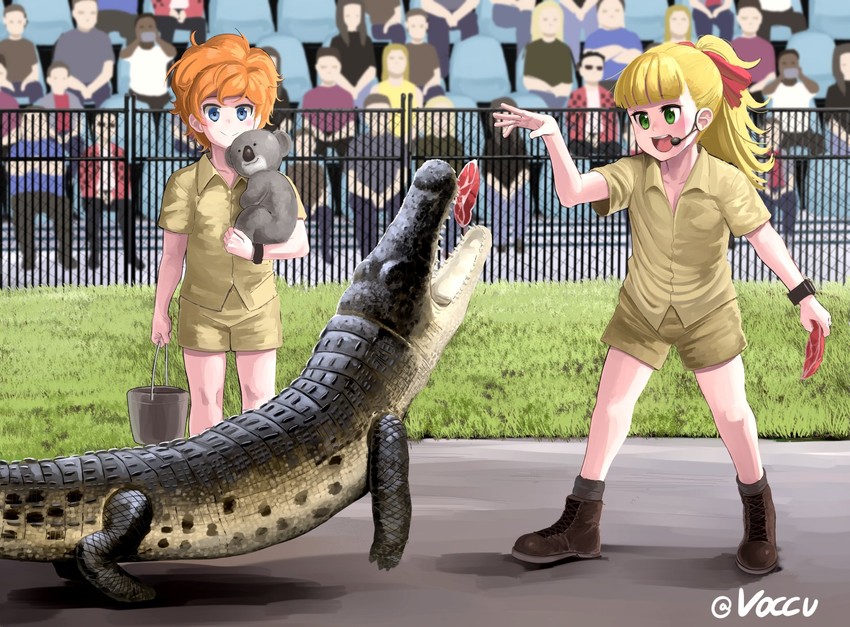 wallaby, koala, kamonohashi, and steve irwin (girls und panzer) drawn by voc