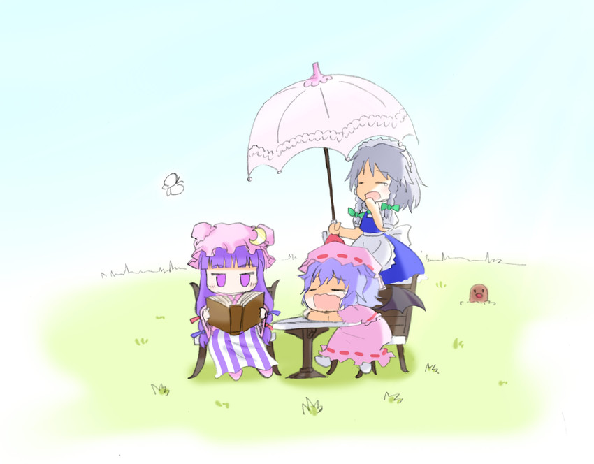 remilia scarlet, izayoi sakuya, patchouli knowledge, and diglett (touhou and 1 more) drawn by arinu