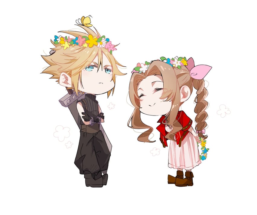 cloud strife and aerith gainsborough (final fantasy and 3 more) drawn by rituka
