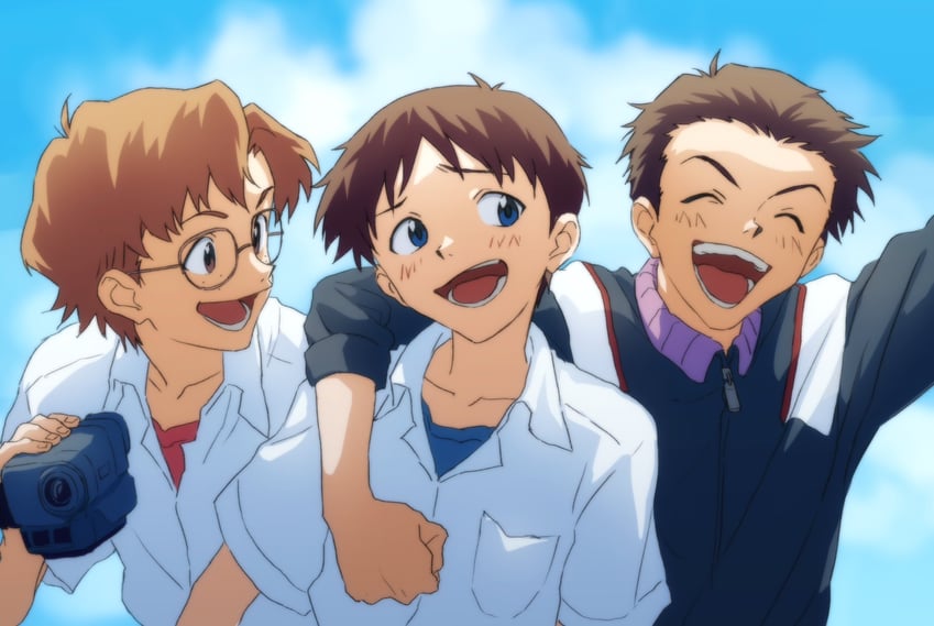 ikari shinji, aida kensuke, and suzuhara touji (neon genesis evangelion) drawn by kura_rart