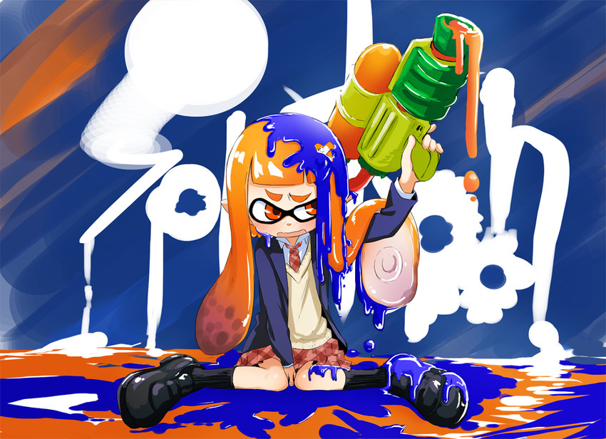 inkling player character and inkling girl (splatoon and 1 more) drawn by abe_kanari