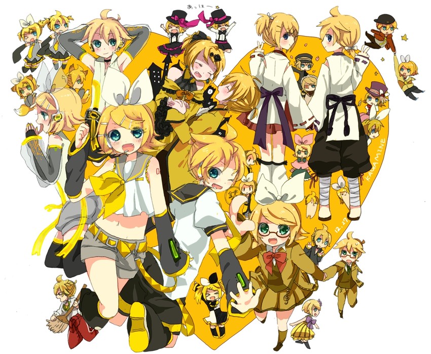 hatsune miku, kagamine rin, kagamine len, riliane lucifen d'autriche, allen avadonia, and 1 more (vocaloid and 11 more) drawn by koume_keita