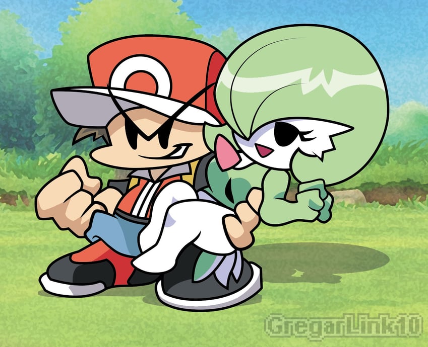 gardevoir and red (pokemon and 2 more) drawn by gregarlink10