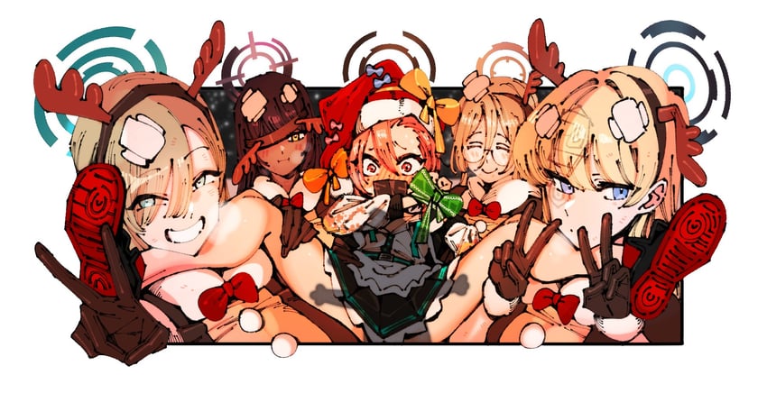 sensei, doodle sensei, asuna, toki, karin, and 2 more (blue archive) drawn by kkangmuu