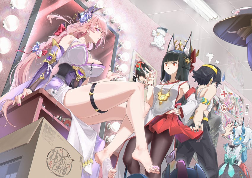 raiden shogun, yae miko, hoshimi miyabi, yoimiya, tsukishiro yanagi, and 2 more (genshin impact and 2 more) drawn by zuomuzi_cheche