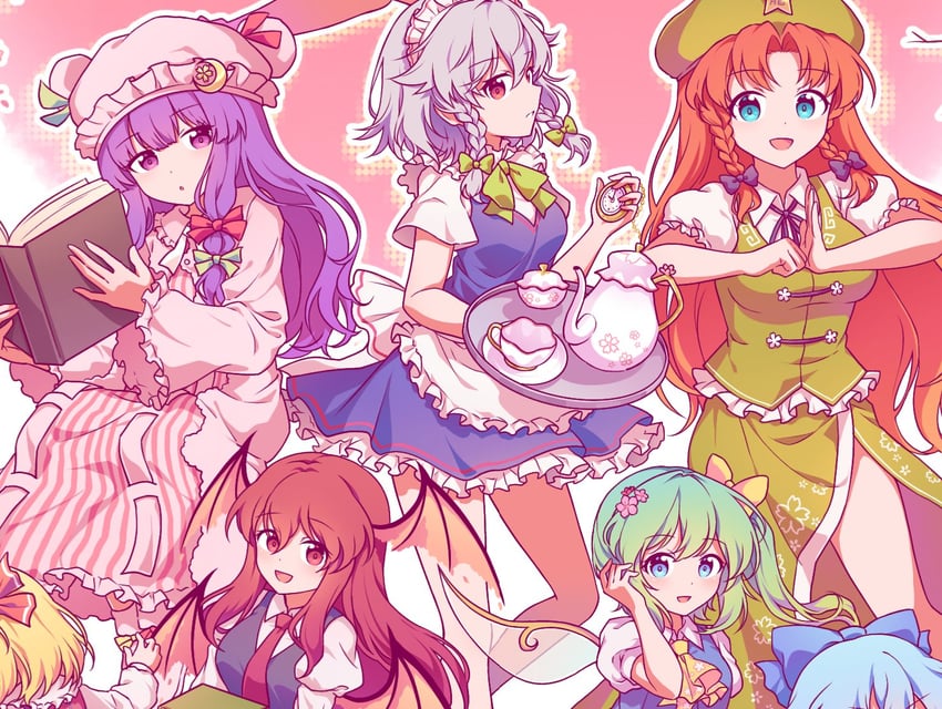 remilia scarlet, izayoi sakuya, cirno, patchouli knowledge, hong meiling, and 3 more (touhou and 1 more) drawn by kaoling