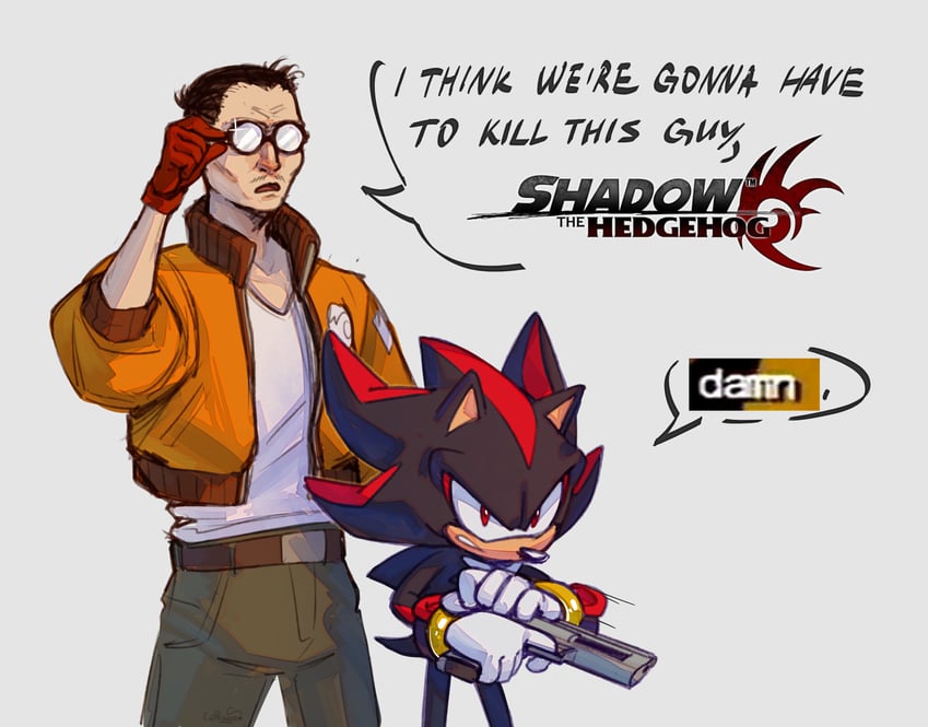 shadow the hedgehog and kim kitsuragi (sonic and 2 more) drawn by catrage_miau