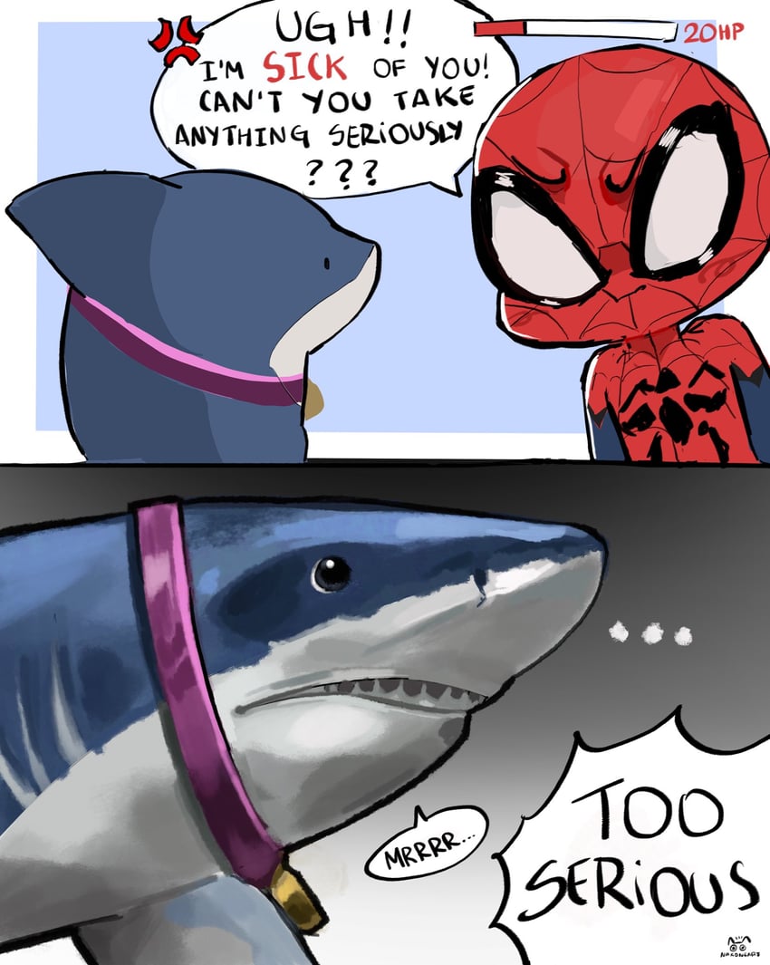 spider-man and jeff the land shark (marvel and 2 more) drawn by nakoneart