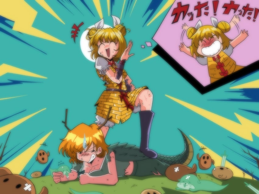 kicchou yachie, joutouguu mayumi, and otter spirit (touhou) drawn by miwijag1997