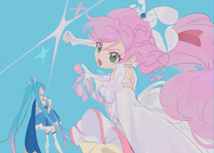 sora harewataru, nijigaoka mashiro, cure sky, and cure prism (precure and 1 more) drawn by shipu_(gassyumaron)