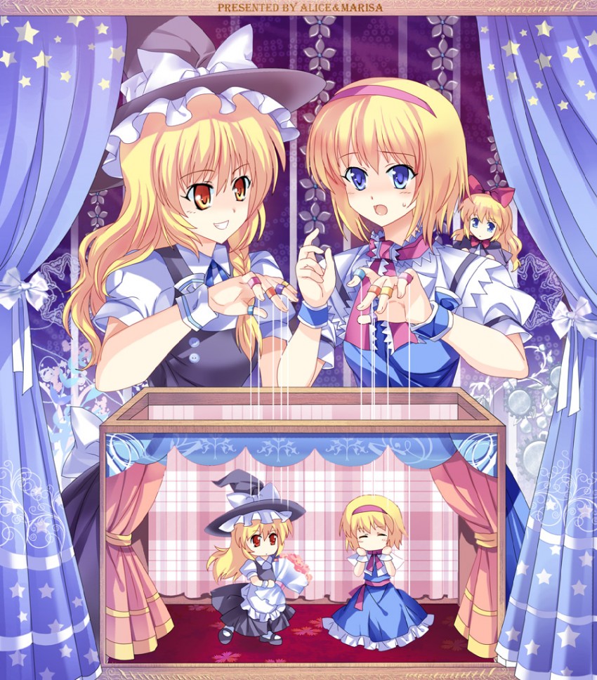 kirisame marisa, alice margatroid, and shanghai doll (touhou) drawn by pico_(picollector79)