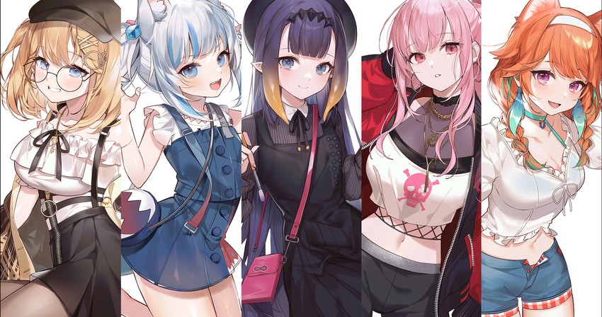 gawr gura, mori calliope, ninomae ina'nis, takanashi kiara, and watson amelia (hololive and 1 more) drawn by machi_(machi0910)