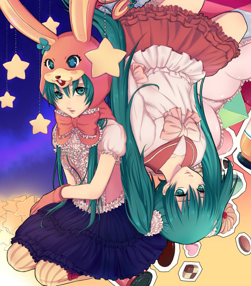 hatsune miku (vocaloid and 1 more) drawn by juuya