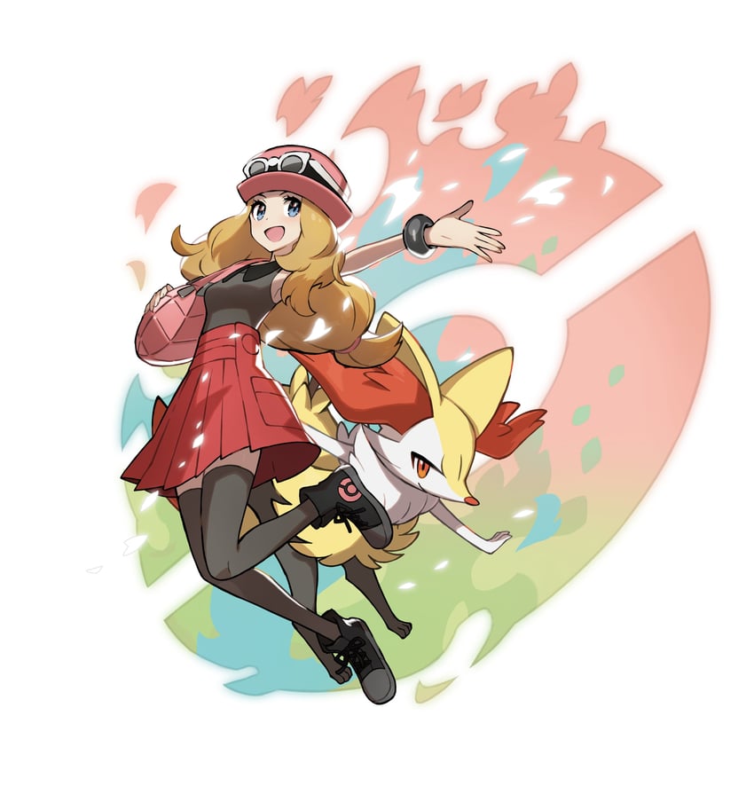 serena and braixen (pokemon and 1 more) drawn by saitou_naoki