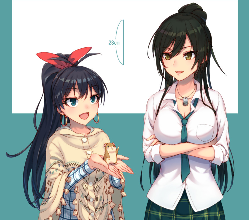 ganaha hibiki, shirase sakuya, and hamuzou (idolmaster and 1 more) drawn by nekoman_(sirokuropm)