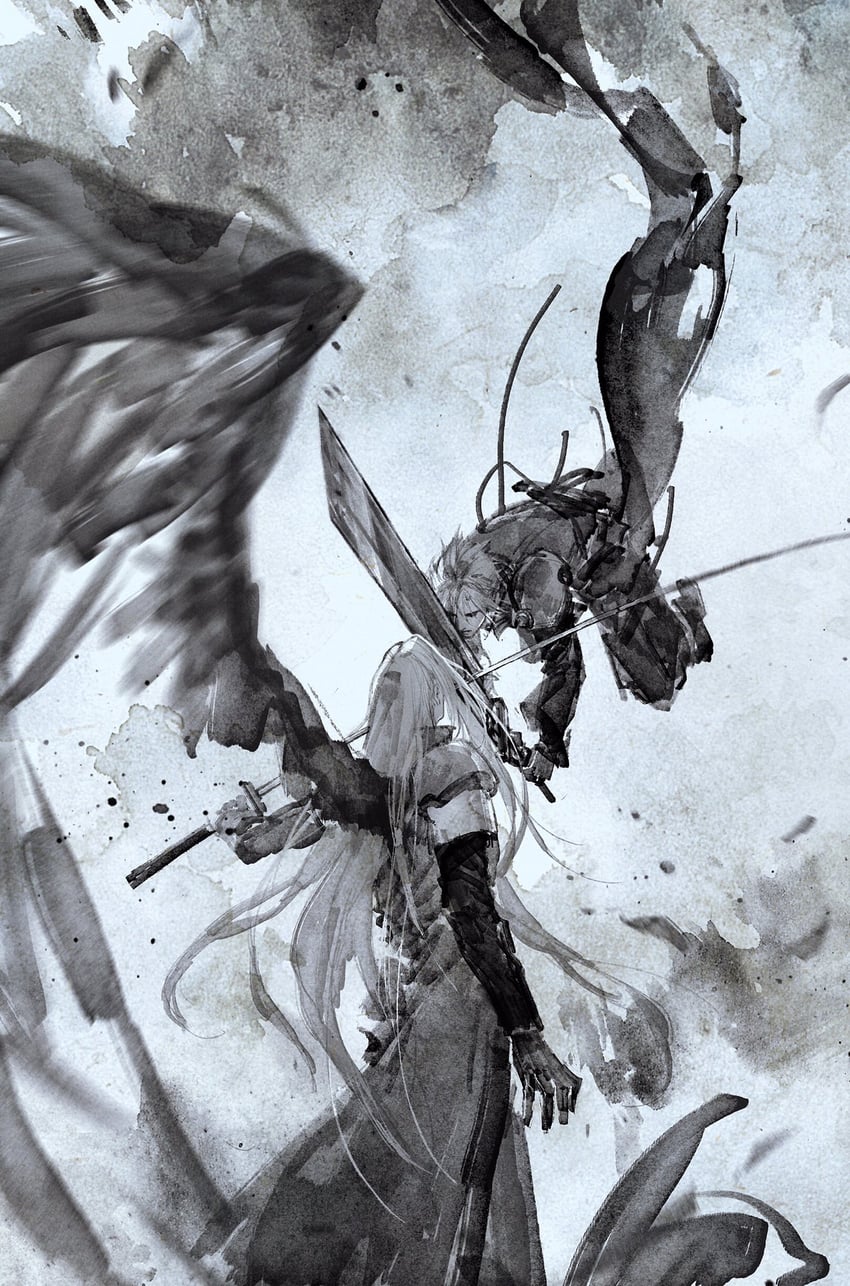cloud strife and sephiroth (final fantasy and 2 more) drawn by yu_yu_huadiao