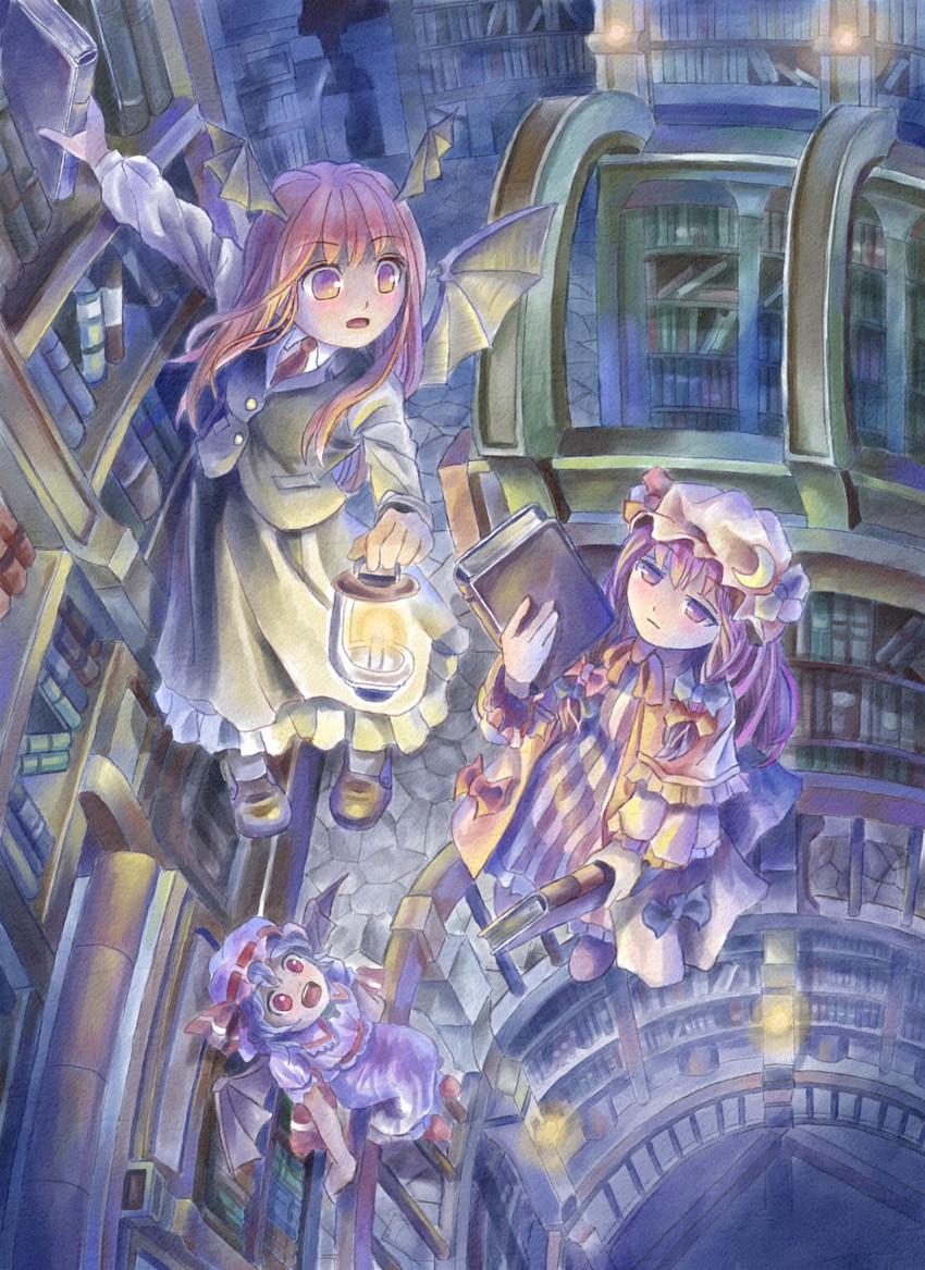 remilia scarlet, patchouli knowledge, and koakuma (touhou) drawn by nagayo