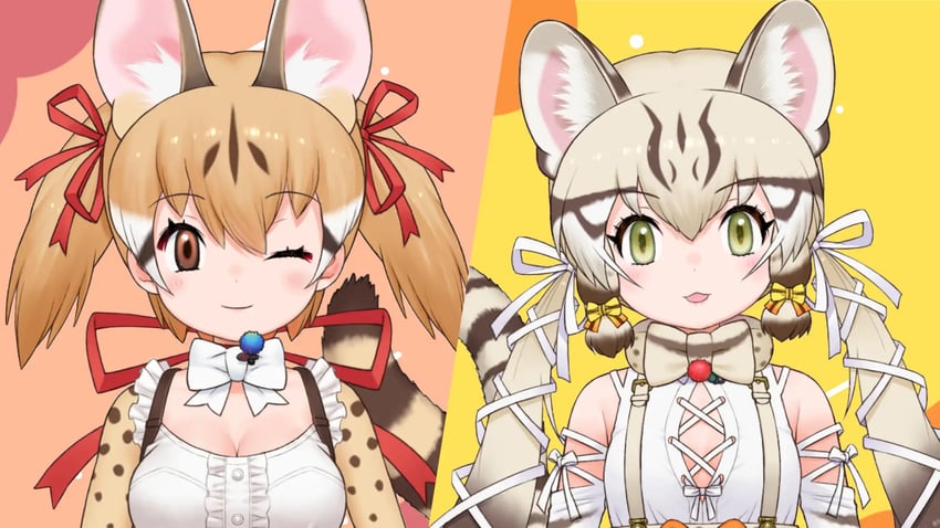 geoffroy's cat and large-spotted genet (kemono friends and 1 more) drawn by yoshizaki_mine