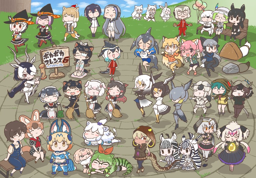 shoebill, silver fox, ezo red fox, captain, dhole, and 37 more (kemono friends and 1 more) drawn by kotobuki_(tiny_life)